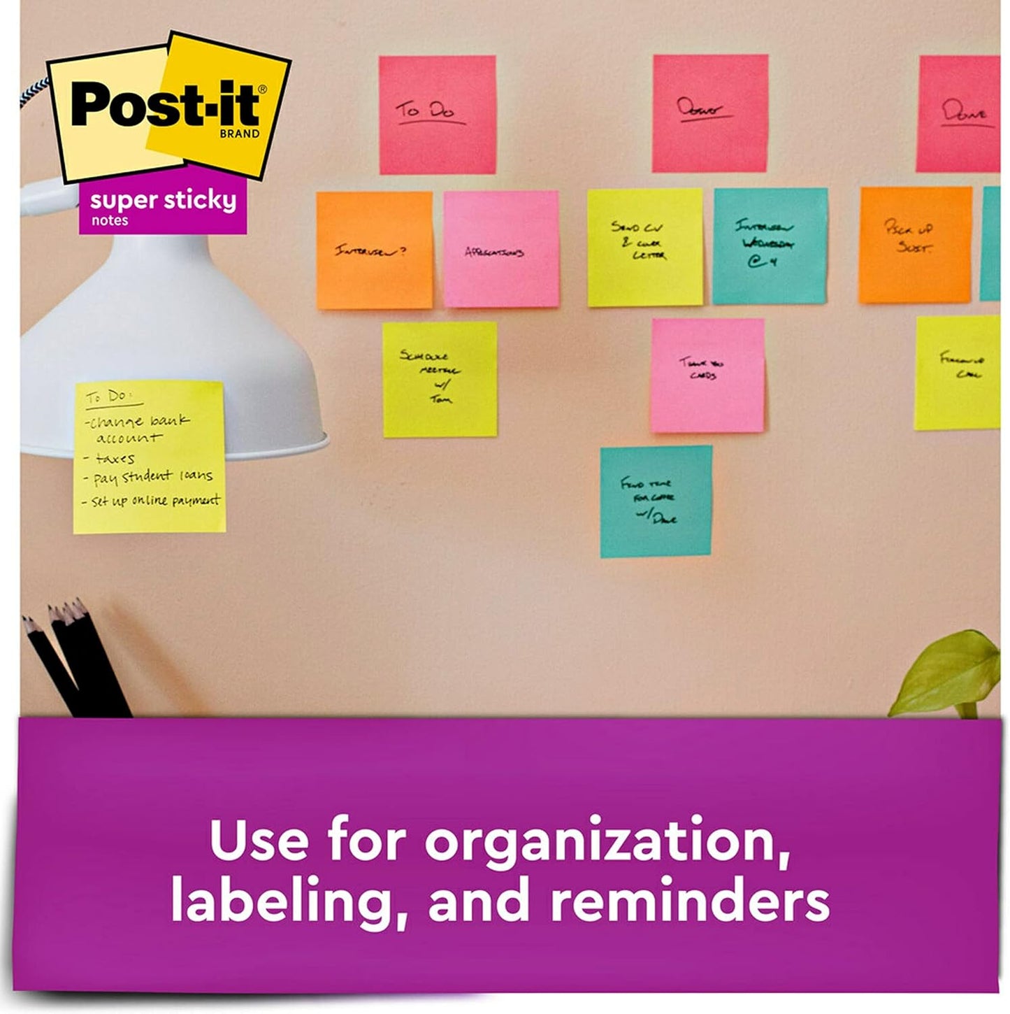 Post-it Super Sticky Notes, 3 Sticky Note Pads, 3 x 3 in., School Supplies, Office Products, Sticky Notes for Vertical Surfaces, Monitors, Walls and Windows, Supernova Neons Collection