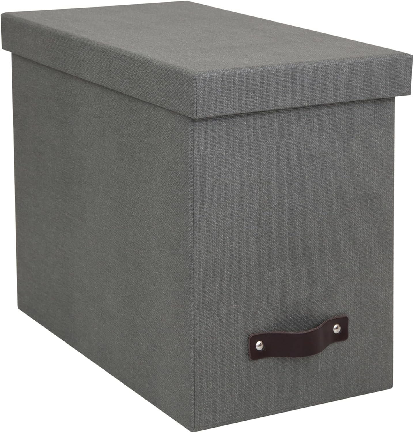 Bigso John Desktop File Box - Storage Solution and Document Organizer for Important Paperwork - Durable Hanging File Box with a Lid and Leather Handle - 7.36 in x 13.26 in x 10.51 in - Grey