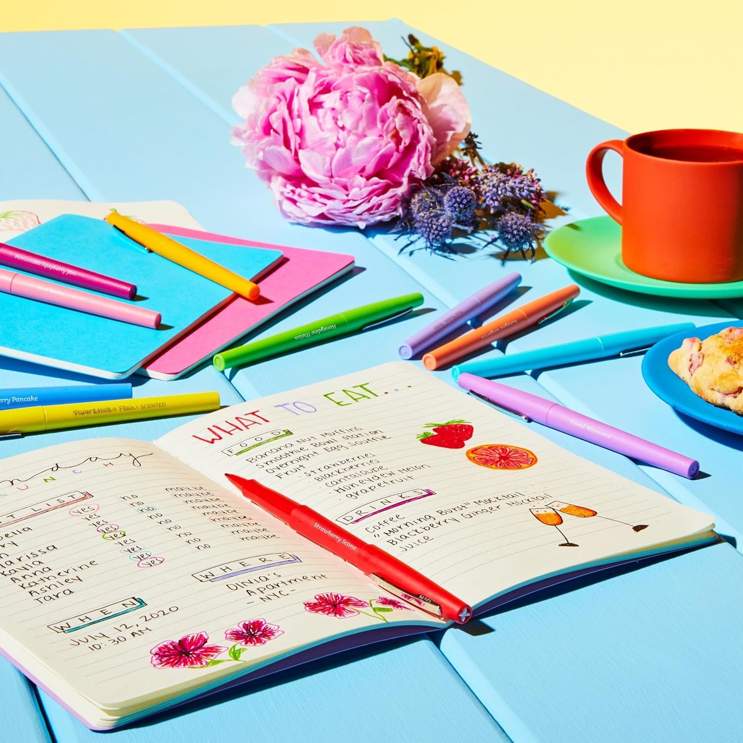 Paper Mate Flair Sunday Brunch Scented Felt Tip Pens, Medium Point (0.7mm), 16 Count - For Journaling, Writing, Note-Taking, Fun Teacher Supplies
