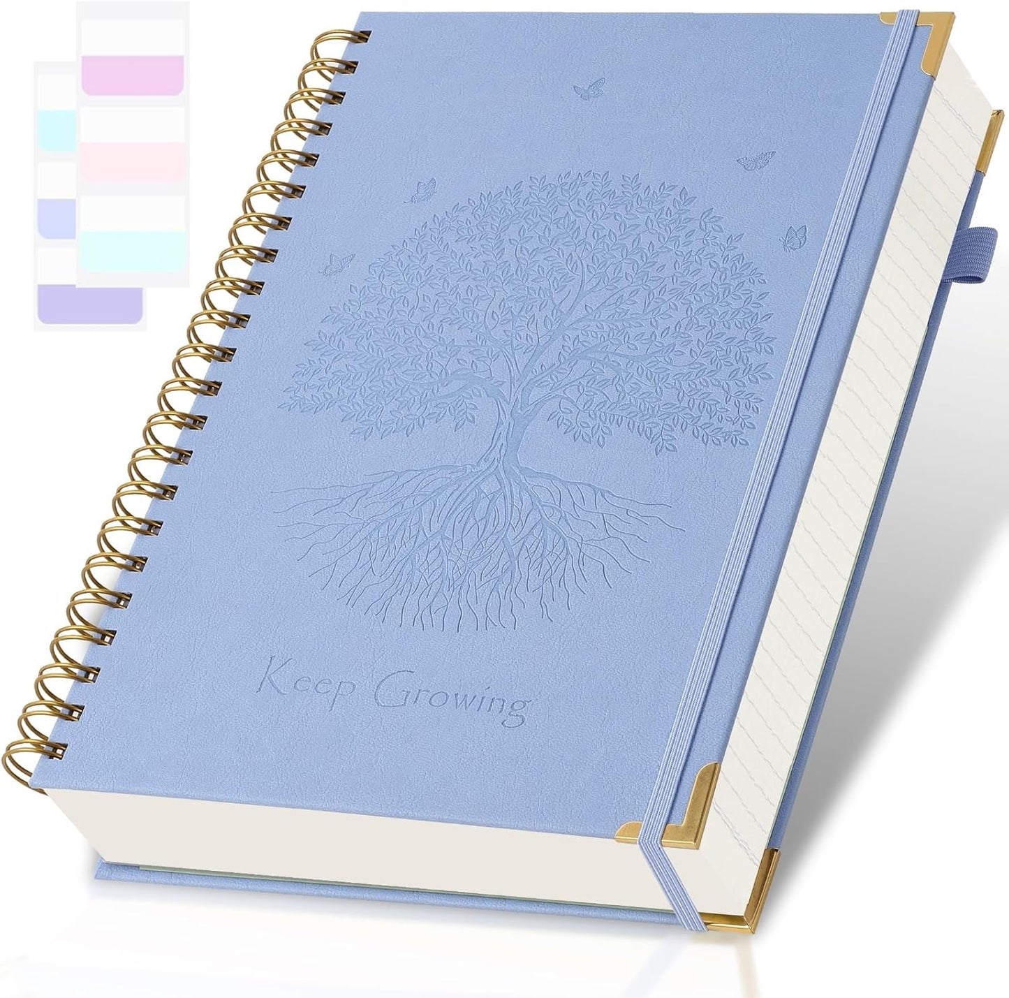 Spiral Notebook, College Ruled Notebook, 8" x 10", 300 Pages Leather Journals for Writing, B5 Hardcover Journaling Notebooks for Work School, 24pcs Tabs, Large Embossed Journal for Women Men, Black