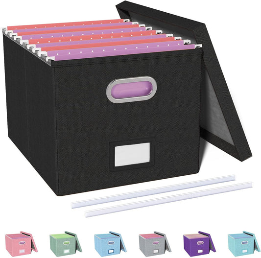 Oterri File Organizer, File Box, File Cabinet for Letter File Folder Storage, Portable Storage Bins with Lids for Office/Decor/Home, 1 Pack, New-pink-Box only