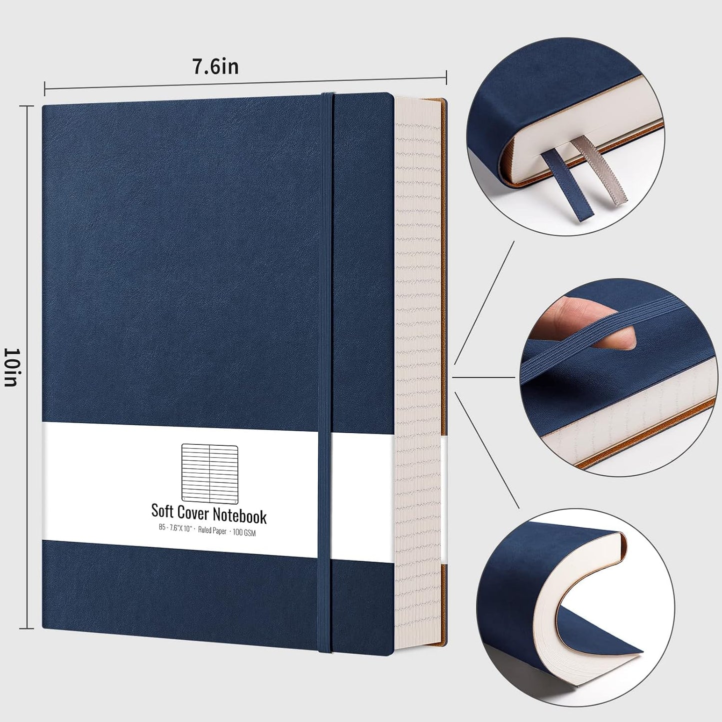 AHGXG 8.5''×11'' Notebook College Ruled - Large A4 Notebook Lined Journal - 320 Pages Thick Journal for Writing, 100gsm Thick Paper, Leather Softcover, for Work School - Black