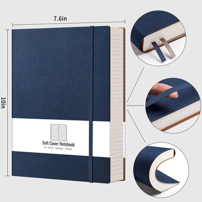 AHGXG 8.5''×11'' Notebook College Ruled - Large A4 Notebook Lined Journal - 320 Pages Thick Journal for Writing, 100gsm Thick Paper, Leather Softcover, for Work School - Black
