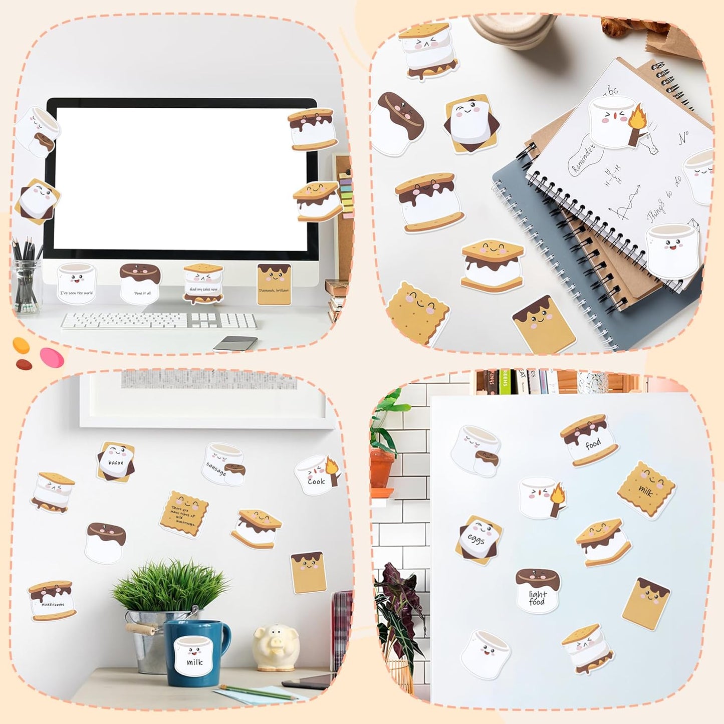 CJiangpo 30Pcs Marshmallow Sticky Notes Pads, 600 Sheets Cute Self Stick Notepad Memo Pads Funny Cartoon Page Marker Classroom Rewards Camping Themed Gift