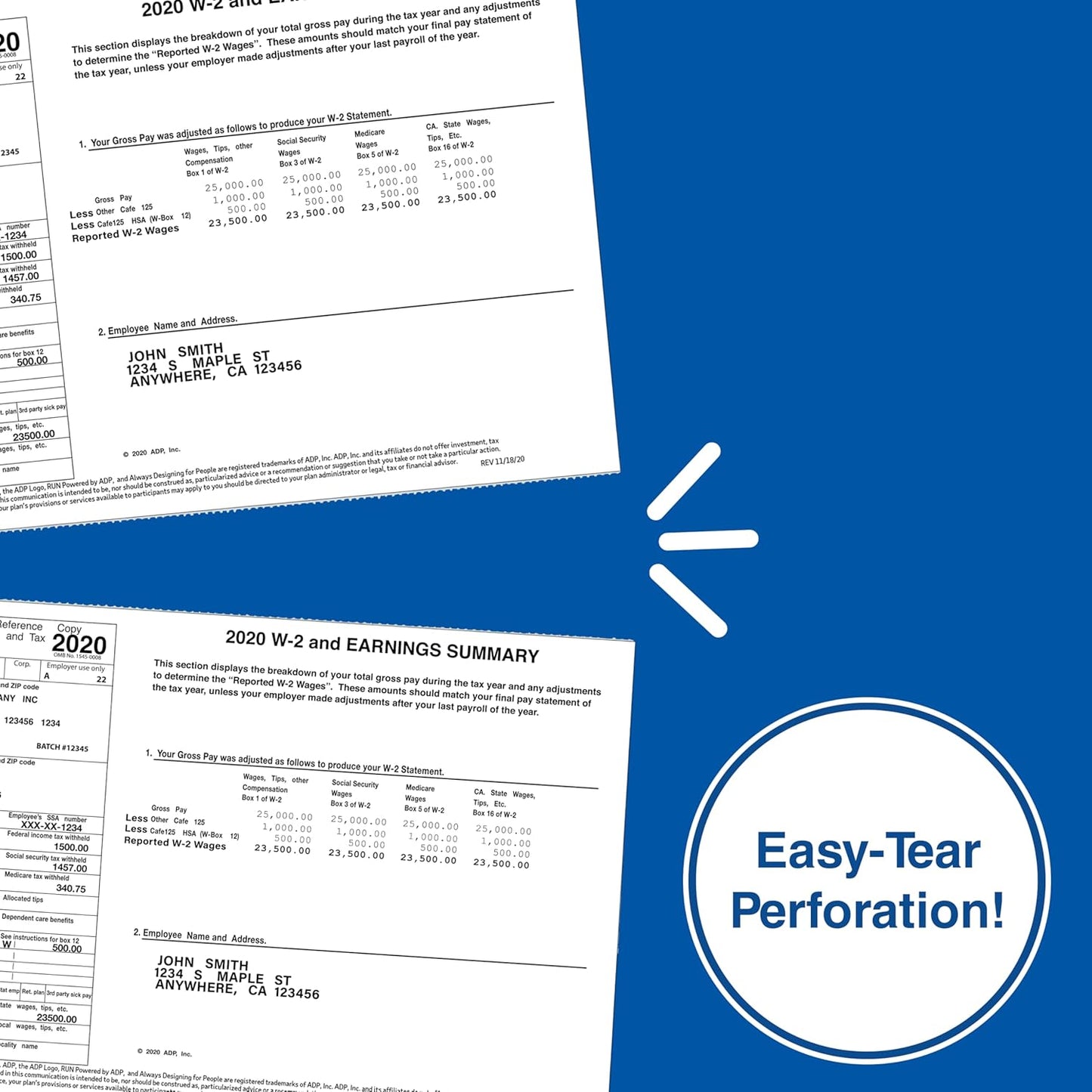 PrintWorks Professional 3 2/3" Horizontal Perforated Paper 8.5” x 11” - Perfect For W-2, 1099, & Statement Use - Made in the USA - 500 Sheets - 20 lb - Printer Compatible - White (04124)