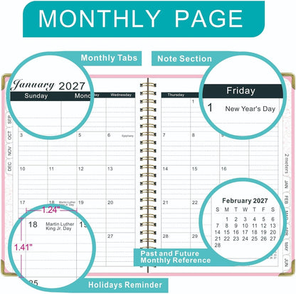 Weekly and Monthly Planner 2026-2027, Jul 2026-Jun 2027, A5 Spiral Notebook with Monthly Tabs, Holidays, Contacts, Black
