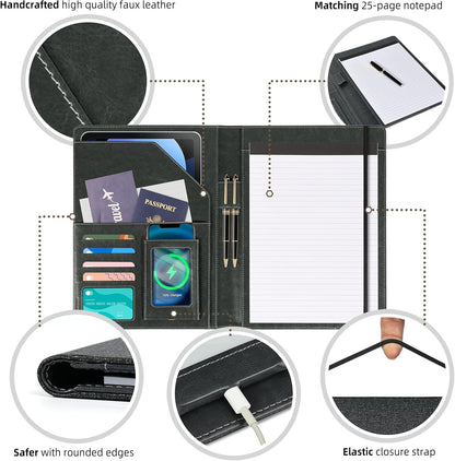 Clipboard Folio Folder Portfolio with Notepad-Pocket Business Card Holder Brown Faux PU Leather Portfolio