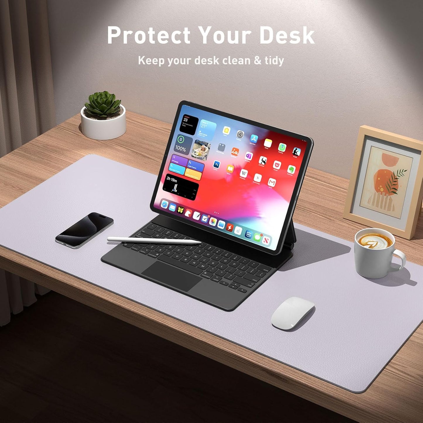 Aothia Non-Slip Waterproof PU Leather Desk Pad Protector for Mouse, Writing Desk, Office, Home, Laptop Blotter, 23.6" x 13.7", Black - Colors B