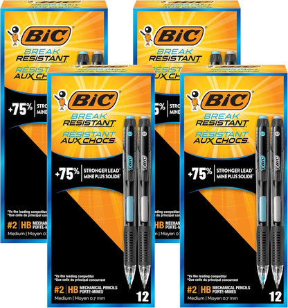 BIC Break Resistant Mechanical Pencils with Erasers, No. 2 Medium Point (0.7mm), 4-Count Pack Pencils for School or Office Supplies, Lead and Eraser Refills