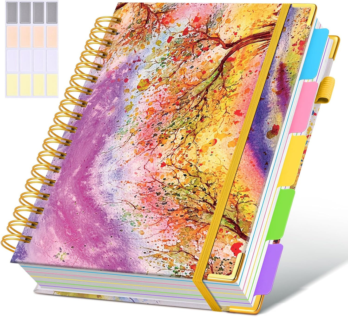 Hardcover Spiral Notebook Journal with Removable Dividers Tabs, 300 Pages Leather 5 Subject Notebook College Ruled, 8"x10" Large B5 Notebooks for Work School Note taking, Lined Journal for Women, Pink