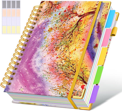 Hardcover Spiral Notebook Journal with Removable Dividers Tabs, 300 Pages Leather 5 Subject Notebook College Ruled, 8"x10" Large B5 Notebooks for Work School Note taking, Lined Journal for Women, Pink