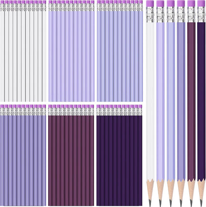 TecUnite 60 Pcs HB Pencils #2 Unsharpened Wood Cased Pencils with Eraser Hexagonal Pencil Cute Graphite No 2 Pen for Adults Gifts Exam School Office Sketching Learning (Wood Color, Silver)