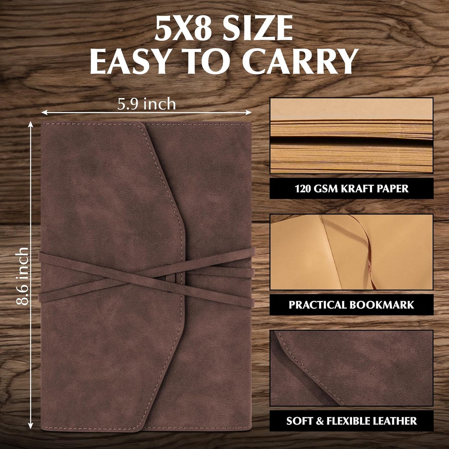 MINICAGIE Journal Notebook for Men Women Gifts Hardcover Leather Mens Journals for Writing 288 Pages 100 Gsm Paper Thick Journaling Notebooks for Work Diary, 5.7x8.3 In, Blue