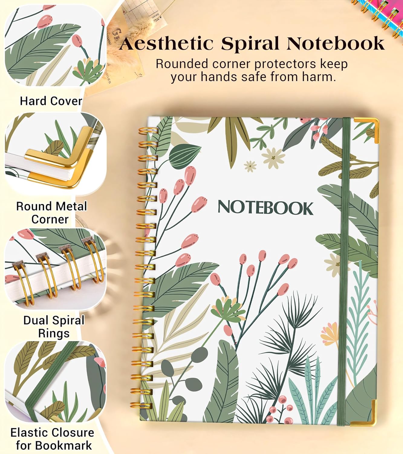 Lined Spiral Notebook Journal for Women, 200 Pages Cute Notebooks 8.5” x 11”, A4 Large Hardcover Spiral Journals with 100 GSM Thick Paper, College Ruled Notebook for Writing Work School, Autumn Tree