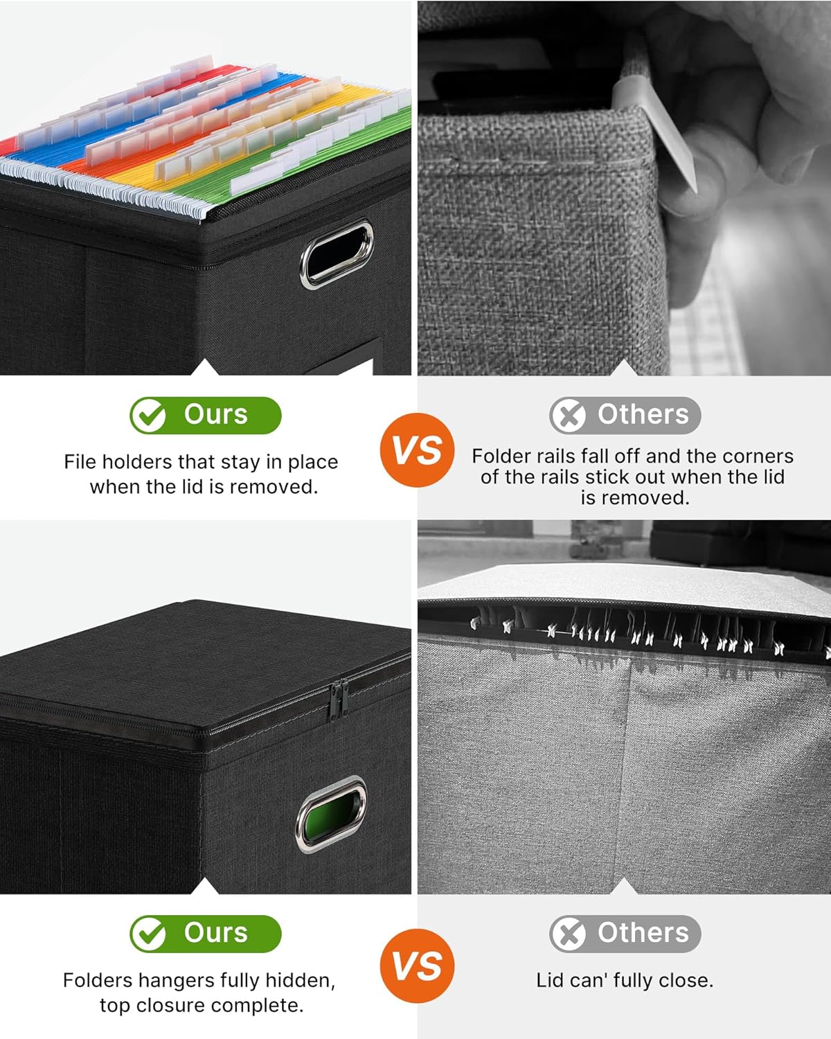 Oterri 2 Pack File Organizer Boxes with Lids, File Box with Mesh Pockets, Document Organizer Box for File Folders Letter Size, Zippers Filing Box for Home, Office, School (Green, Without Folders)