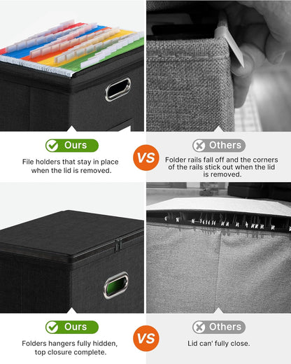Oterri 2 Pack File Organizer Boxes with Lids, File Box with Mesh Pockets, Document Organizer Box for File Folders Letter Size, Zippers Filing Box for Home, Office, School (Green, Without Folders)