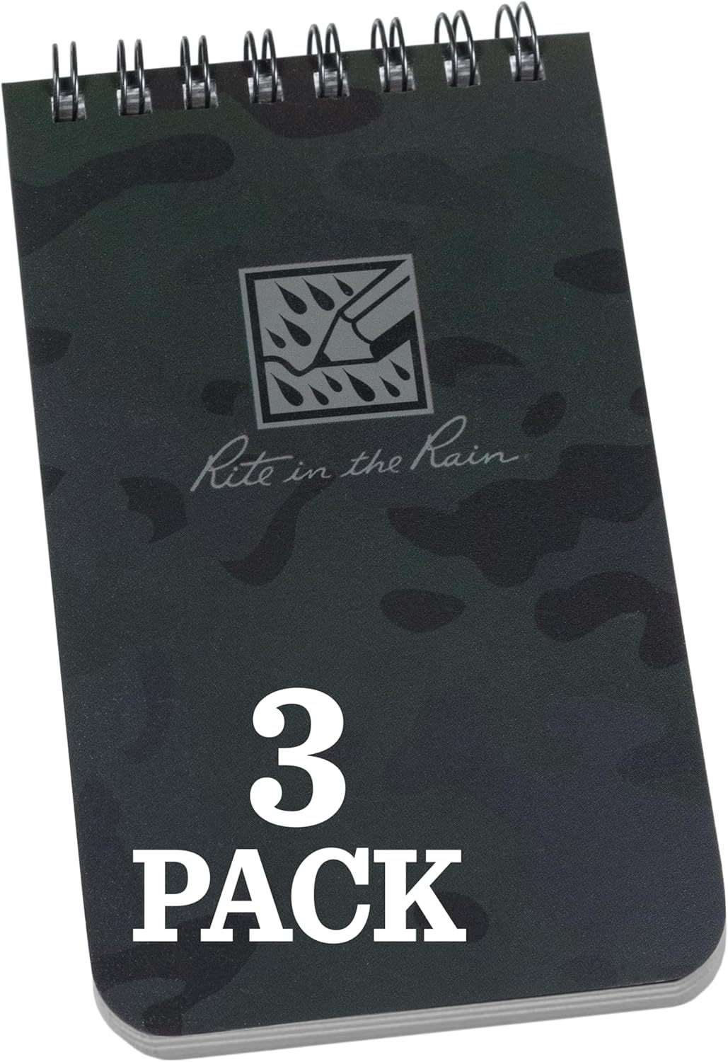 Rite in the Rain Weatherproof Top Spiral Notebook, 3" x 5", Black Cover, Universal Pattern, 3 Pack (No. 735-3X)