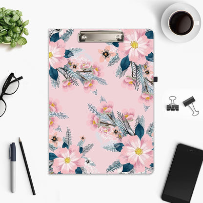 Hongri Clipboard Folio with Refillable Lined Notepad and Interior Storage Pocket for Students, Classroom, Office, Women, Man, Cute Custom Pattern, Size 12.8 x 9.2 in, Classic Flower