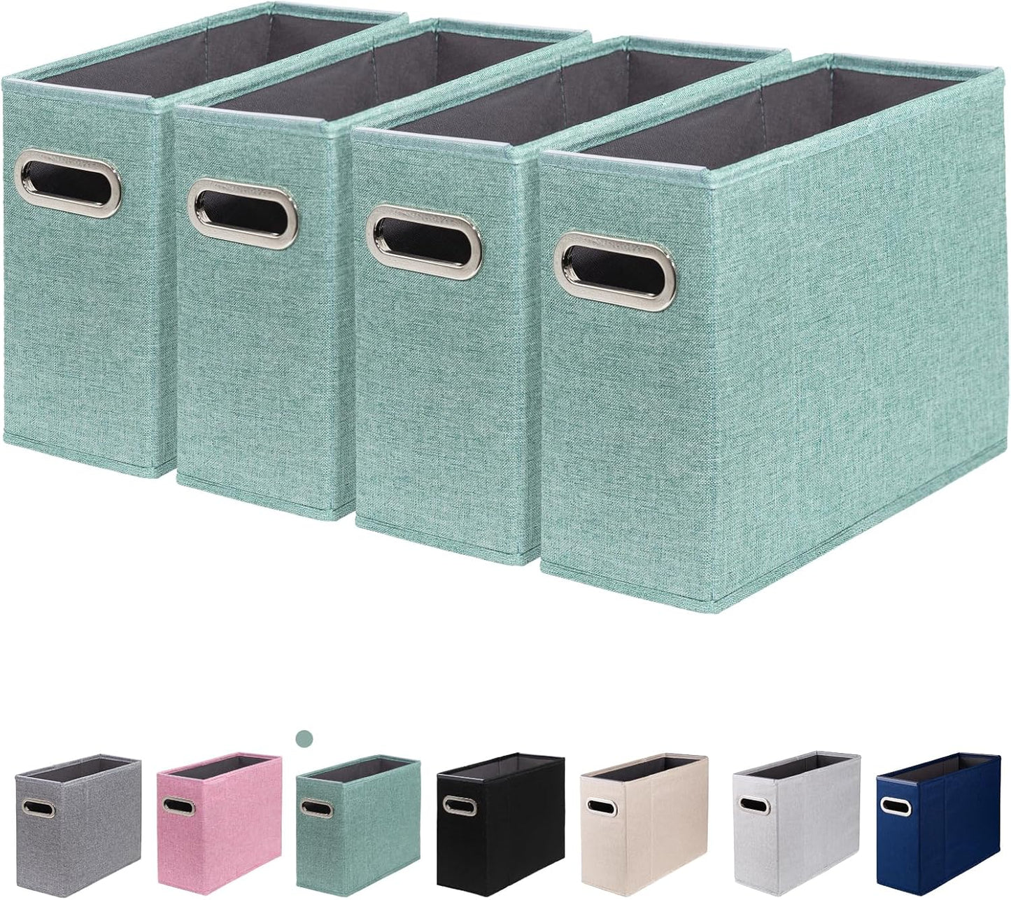 4 Packs Letter Size File Organizer, File Folders Organizer, Fabric Storage Box, Collapsible Paper Organizer with Metal Handle, Smooth PVC Rails, Only Box (Beige)