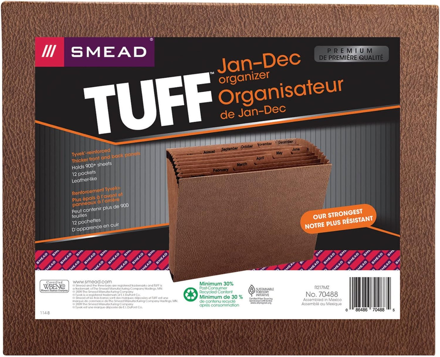 Smead TUFF Expanding File, Monthly (Jan.-Dec.), 12 Pockets, Letter Size, Redrope-Printed Stock (70488)