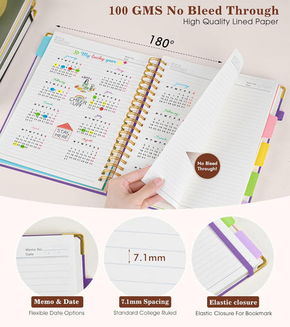 Hardcover Large Spiral Notebook 8.5" x 11" with Removable Dividers Tabs, 300 pages Leather 5 Subject Notebook College Ruled, A4 Journal for Women Men, Notebooks for Work School Note taking,Black