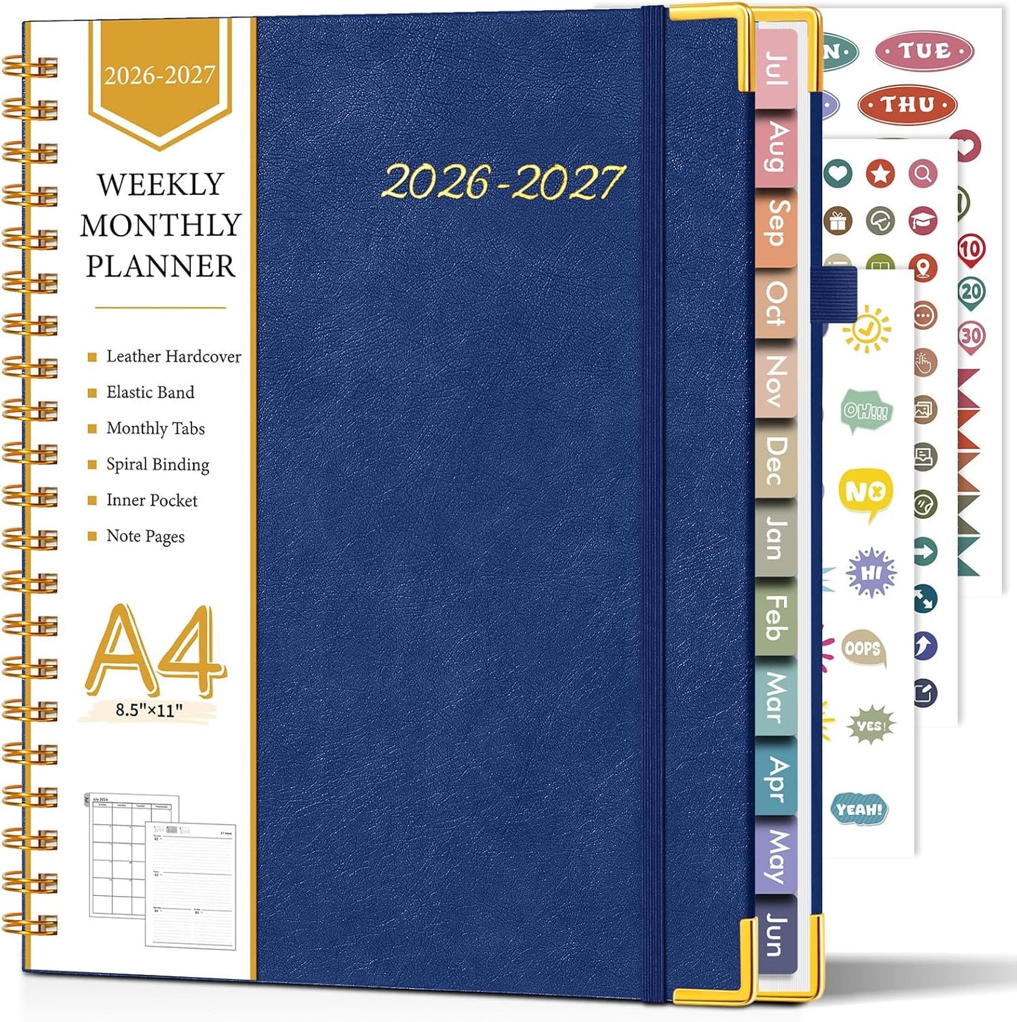 2026 Planner, Weekly and Monthly Calendar Planner from January 2026 - December 2026, 8.5" x 11" Hardcover Leather Hourly Appointment Book with Tabs, Spiral Daily Planners for School Work Home, Green