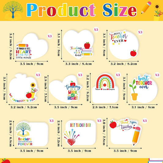 CJiangpo 30Pcs Teacher Sticky Notes Pads, Thank You Teacher Appreciation Gifts 600 Sheets Self Stick Notepad Memo Pads Teaching is A Work of Heart Page Marker School Office Supplies Party Favor Filler