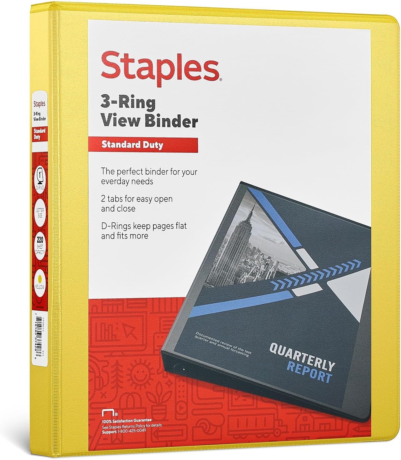 Staples Standard 2-Inch 3-Ring View Binder, Holds Up to 450 Sheets, Orange, Durable Binder for Office & School