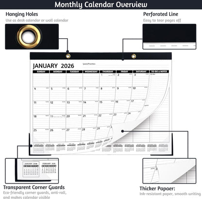 2026-2027 Desk Calendar – Run Now to MAR. 2027, 18 Monthly Desk Calendar 2026-2027 Large, 17'' x 12'', Best Desk/Wall Calendar 2026 with To-do Lists, Desk Pad, Ruled Blocks, Corner Protectors