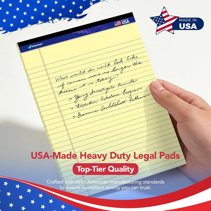 6 Pack Legal Note Pads Wide Ruled 8.5" x 11" Writing Pads (50 Sheets/Pad) White Recycled Paper Micro-Perforated Notepad Hard Back Notepads for Office & School Supplies - Made in USA