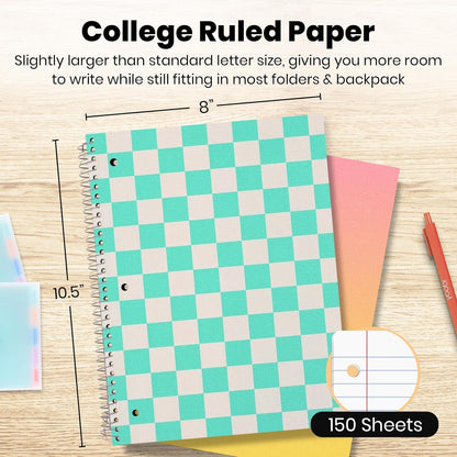 Yoobi College Ruled 8 x 10.5” Spiral Notebook Set – 3-Pack of 1 Subject Notebooks, Pink, Purple & Black Celestial Patterns – 150 Perforated 3-Hole Punched Sheets