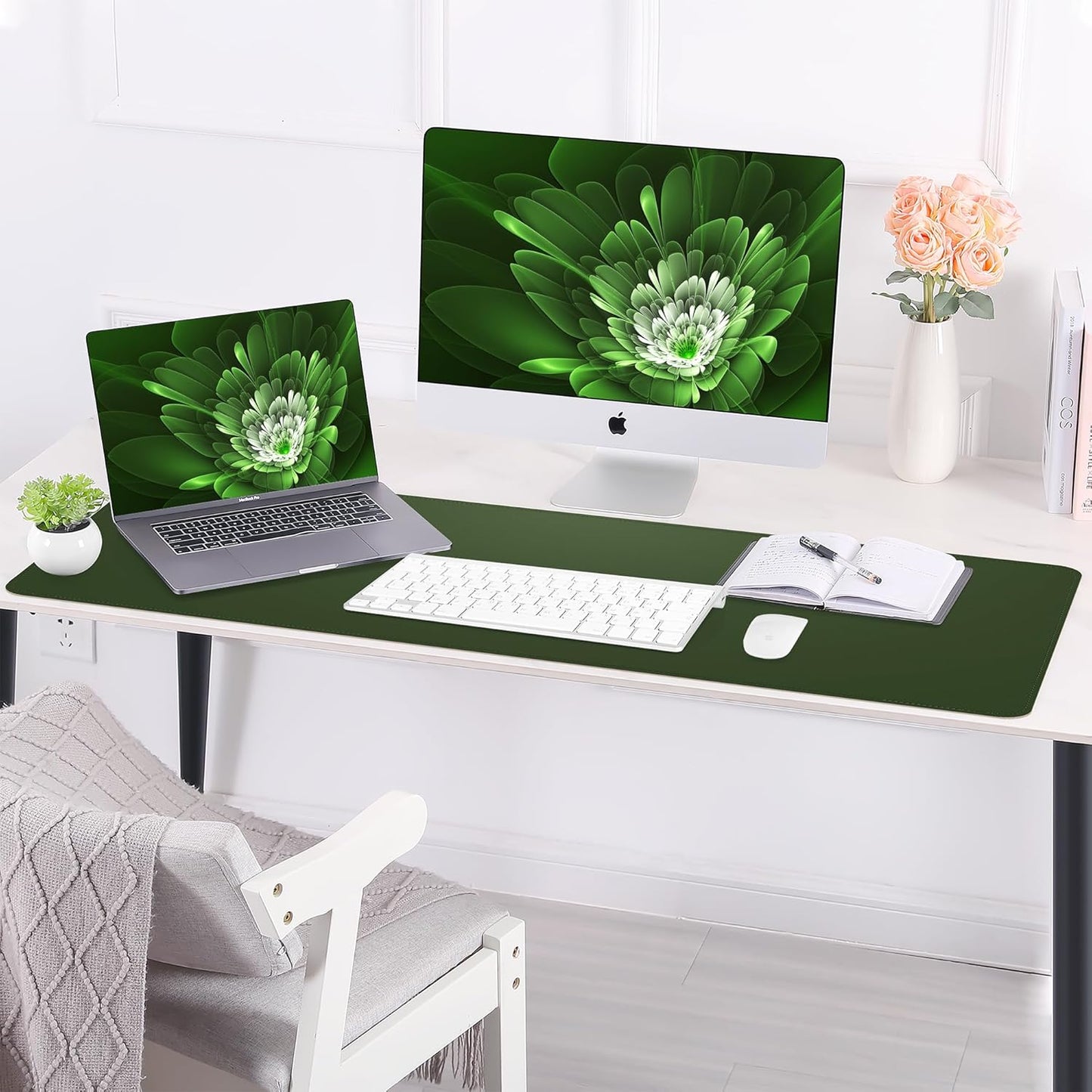 Large Desk Mat 47.2" x 17" Leather Desk Pad Protector with Natural Cork & PU Leather, Non-Slip Office Desk Mat, Large Mouse Pad, Waterproof Desk Blotter pad for Office&Home(Black)