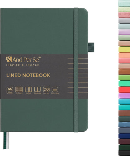 &And Per Se Lined Journal Notebook, 160 Pages, A5 5.7 x 8 inches College Ruled Thick Paper Notebook Journals for Writing, Hardcover Notebooks for Women Men Office School (1 Pack, Green) - Colors A