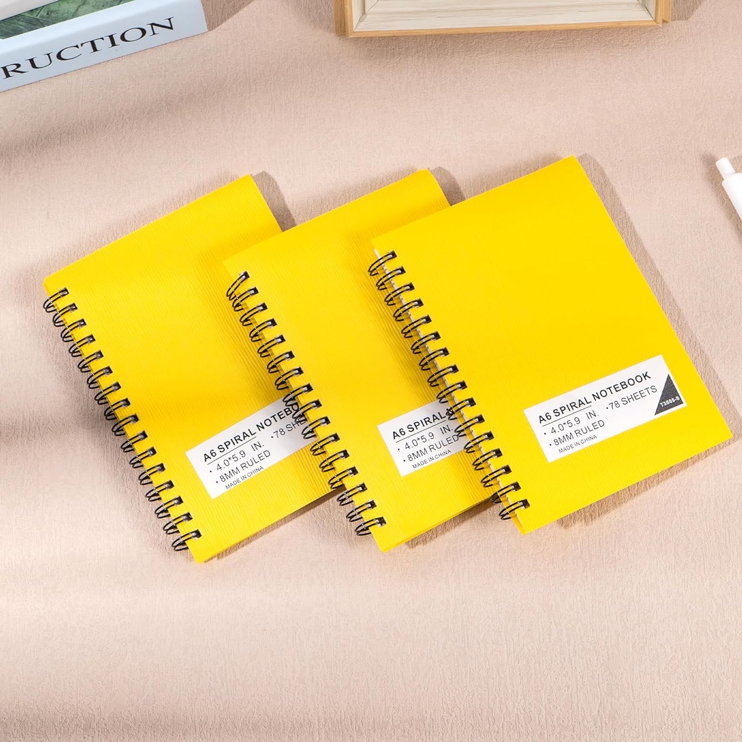 FLYING EAGLE 3 PCS Small Spiral Notebooks 4x6, A6 Cute Mini Journal Plastic Hardcover 8mm Ruled Notebook, Yellow 234 Sheets/468 Pages, 3 Pack Small Ruled Notebooks for School Work