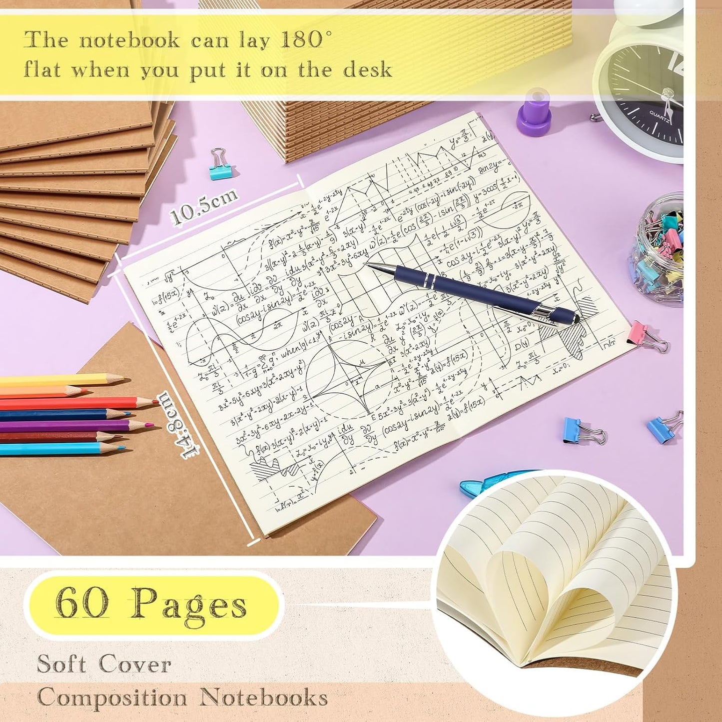 Handepo 100 Pack A5 Composition Notebooks 72 Pages/36 Sheets Ruled Lined Composition Kraft Notebooks Bulk Soft Cover Journals Travel Memo for Students Classroom Office Supplies(a5, Colourful)