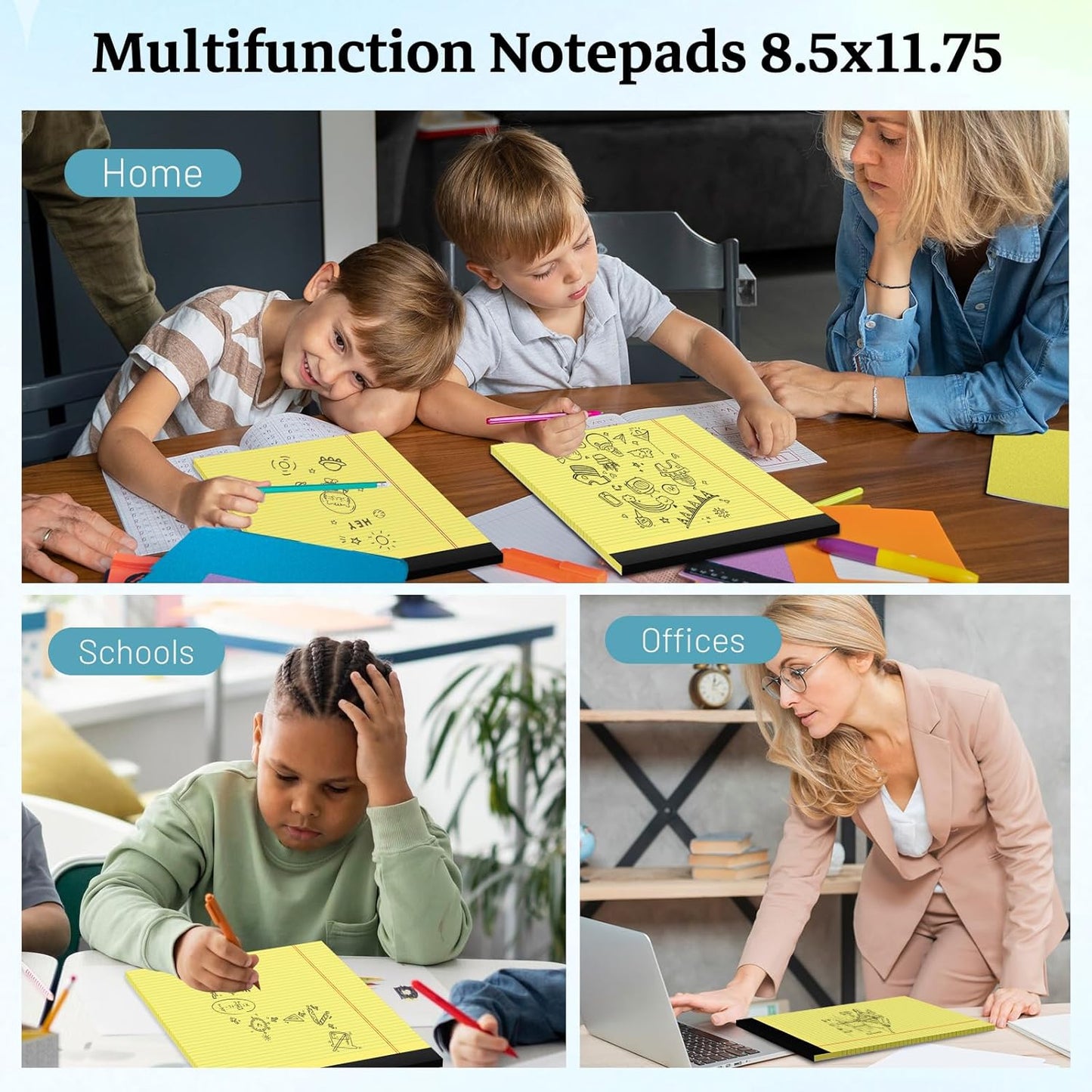 6 Pack Legal Pads 8.5 x 11 College Ruled Notepads, White Note Pads 8.5'' x 11'' Writing Pads Narrow Ruled Lined Paper Pads, 30 Sheets Per Note Pad, Legal Notepads for Work Study Daily Note Taking List
