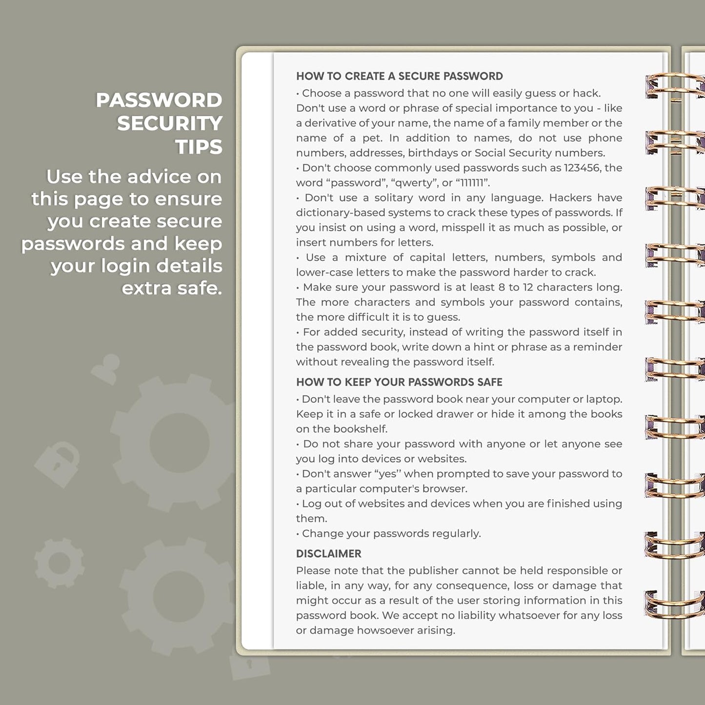 Clever Fox Password Book Spiral – Internet Address & Password Organizer with Laminated Alphabetical Tabs – Password Keeper Journal – Hardcover, Medium Size, 6.1x7.7” (Mystic Blue)
