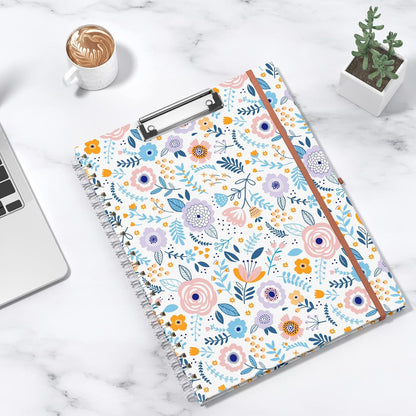 Rimilak Spiral Clipboards Folio with Refillable Lined Notepad, 14.5 x 9.8 In, Hardcover Cover with 5 Interior Pockets, Elastic Band and Pen Loop Series. Cute Stylish Clipfolio, Daisy Flower