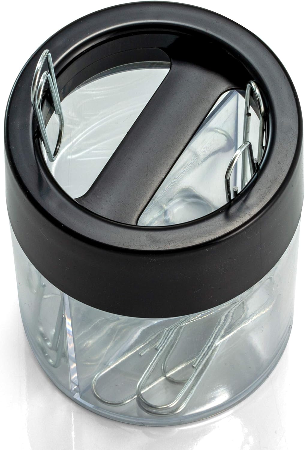 Officemate Magnetic Clip Dispenser, Large/Round, 200 Clip Capacity, Black/Smoke (93692)