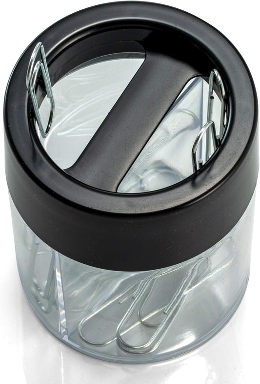 Officemate Magnetic Clip Dispenser, Large/Round, 200 Clip Capacity, Black/Smoke (93692)