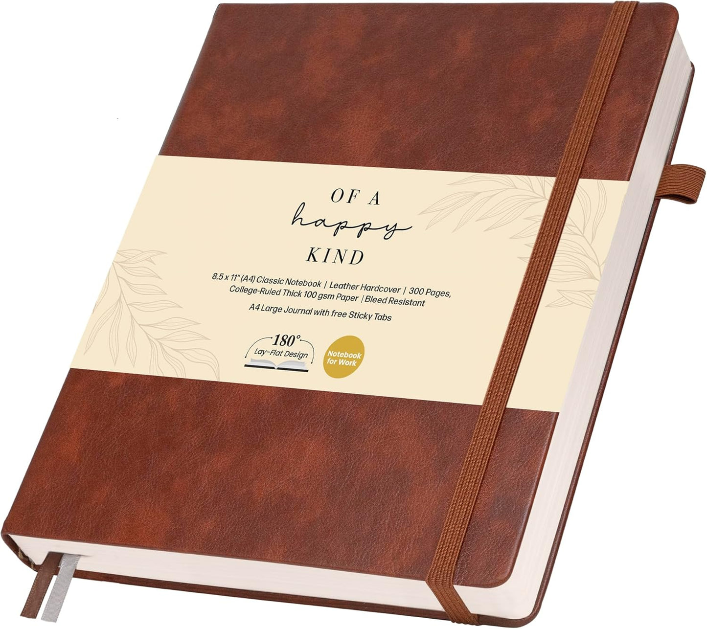 Classic Lined Journal Notebook 8.5x11" A4 Hardcover Leather - Brown - 200 Pages College Ruled Large with Sticky Tabs, Pockets, and Pen Loop for Writing and Journaling - Big Hardback Men and Women