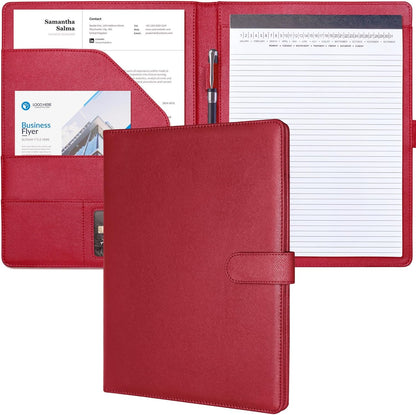 Mymazn Padfolio Portfolio Folder, Faux Leather Interview Resume Folder with Document Organizer & Business Card Holder, Letter-Sized Notepad Legal Pad Holder for Men Women (Sage Green)