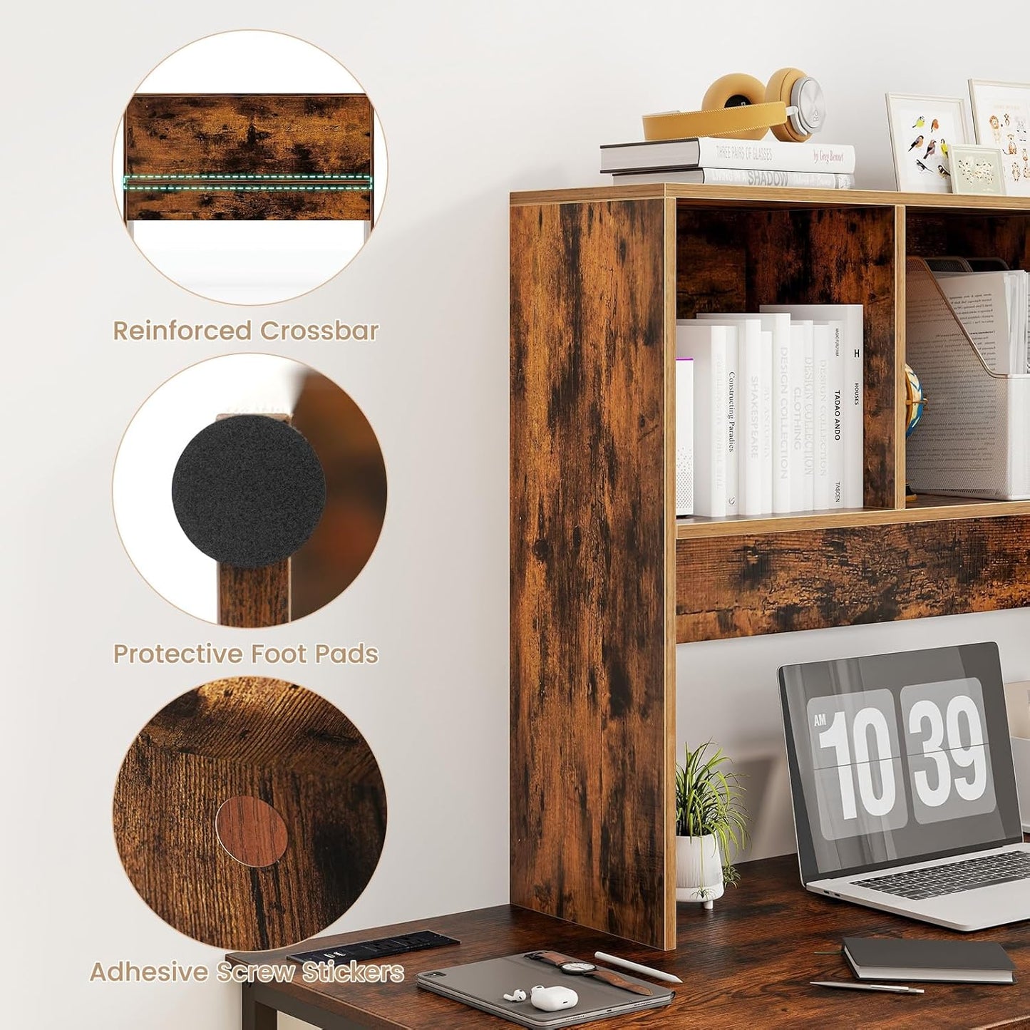 Tangkula Desktop Bookshelf, Countertop Storage Hutch with 5 Shelves for Computer Desk, Desk 3-Tier Display Rack, Multipurpose Wood Desktop Hutch Storage Organizer for Dorm Office Home