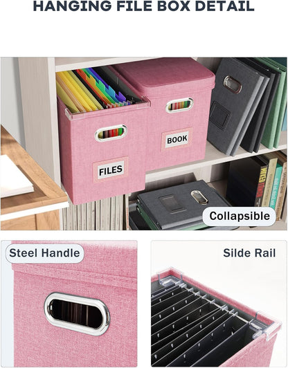 Oterri File Organizer Box with Lid, Hanging Filing File Box with Mesh Pocket, Document Organizer Box for Letter Files, Portable Storage Box with Smooth Sliding Rail for Office&Home (1 PCS, Beige)
