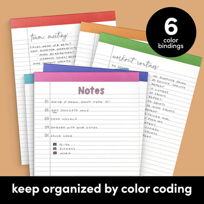 PAPERAGE Lined Legal Pads, (Rainbow), 6 Pack, 50 Sheets Each, Wide/Legal Ruled, Note Pads, Paper, 5 inches x 8 inches