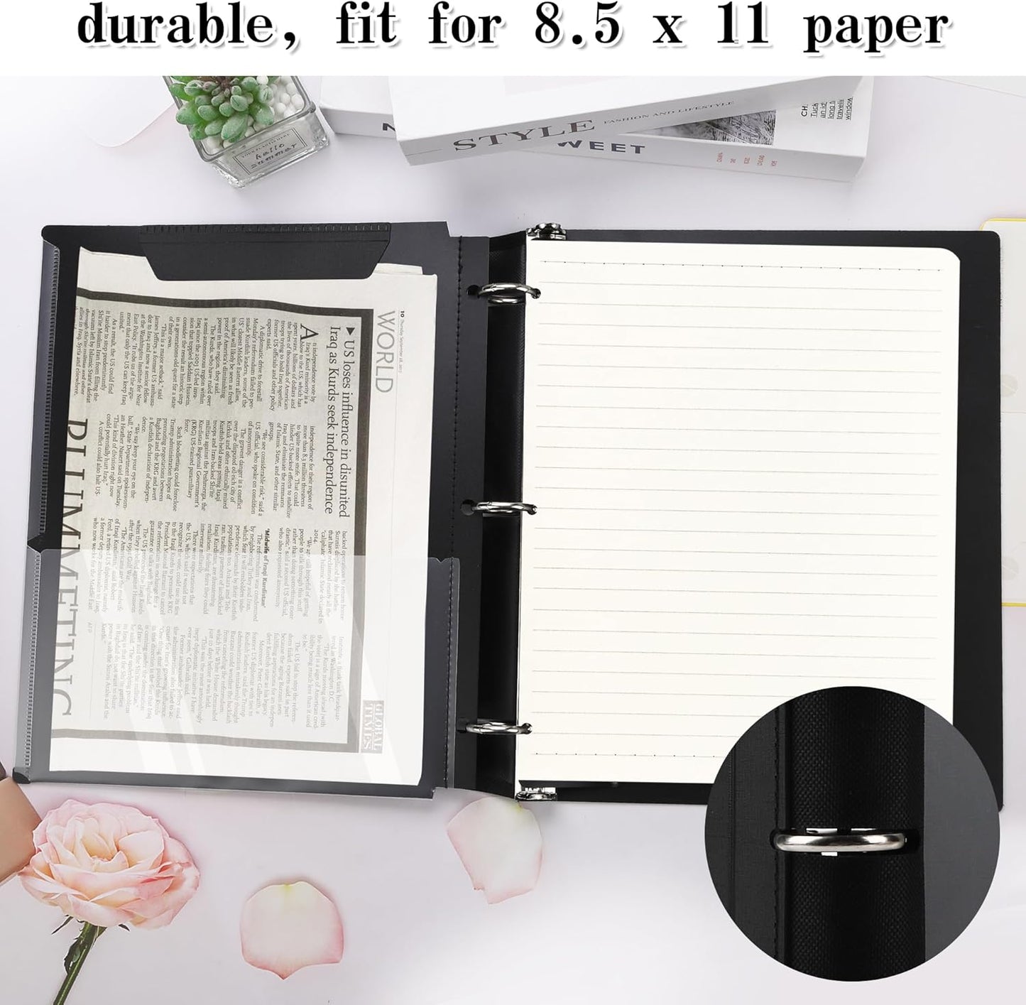 360 Degree Pivotable Binder, Upgraded 3 Ring Binder 1 inch 4 Pack, Flexible Binders 3 Ring, Foldable Three Ring Binders- Black, White, Blue, Red