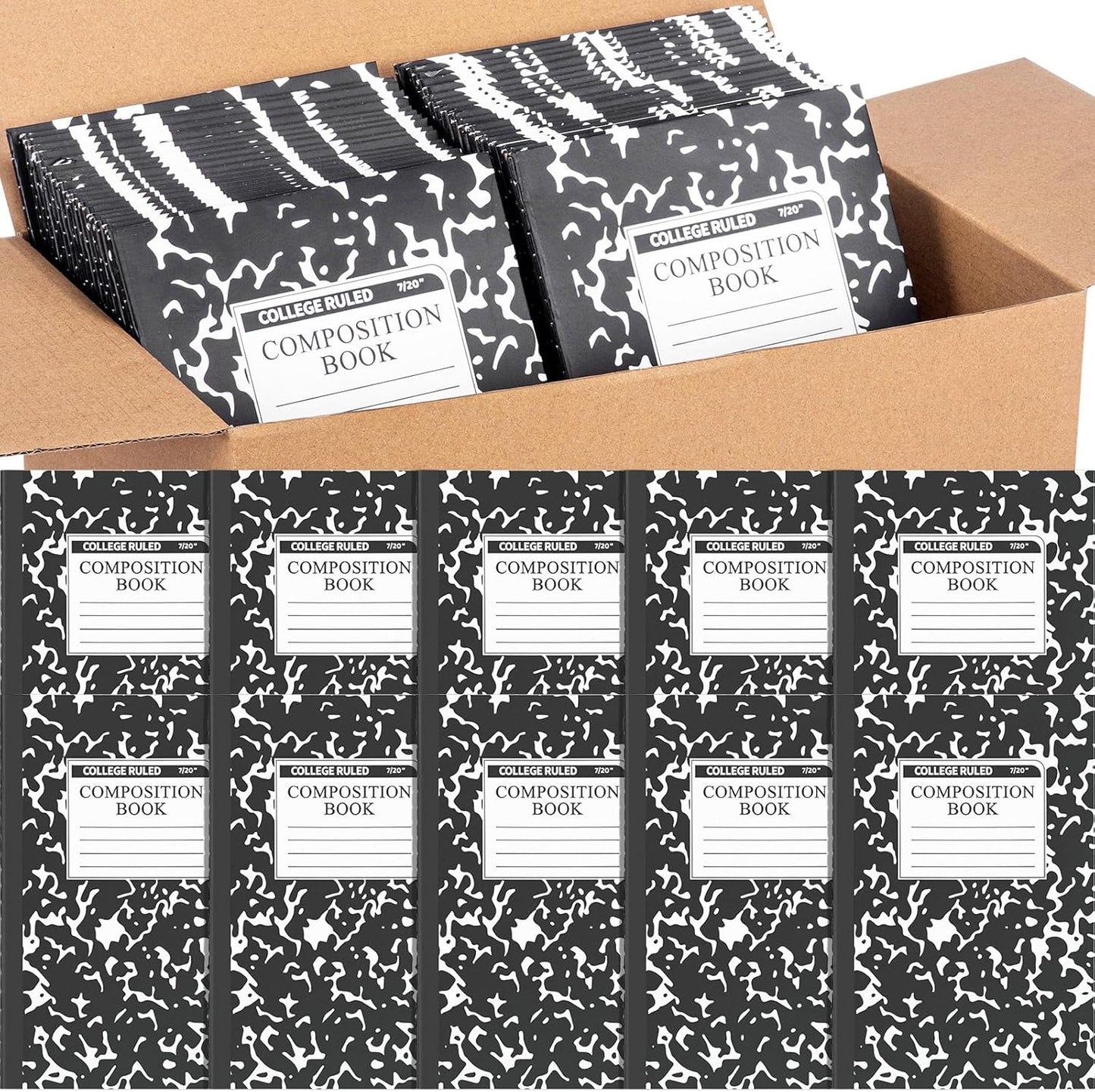 Fainne 60 Pack Composition Notebooks College Ruled A5 Composition Notebook Bulk Marble Notebooks 30 Sheets (60 Pages) for Student Journal Classroom Office School Supplies(Black Color)