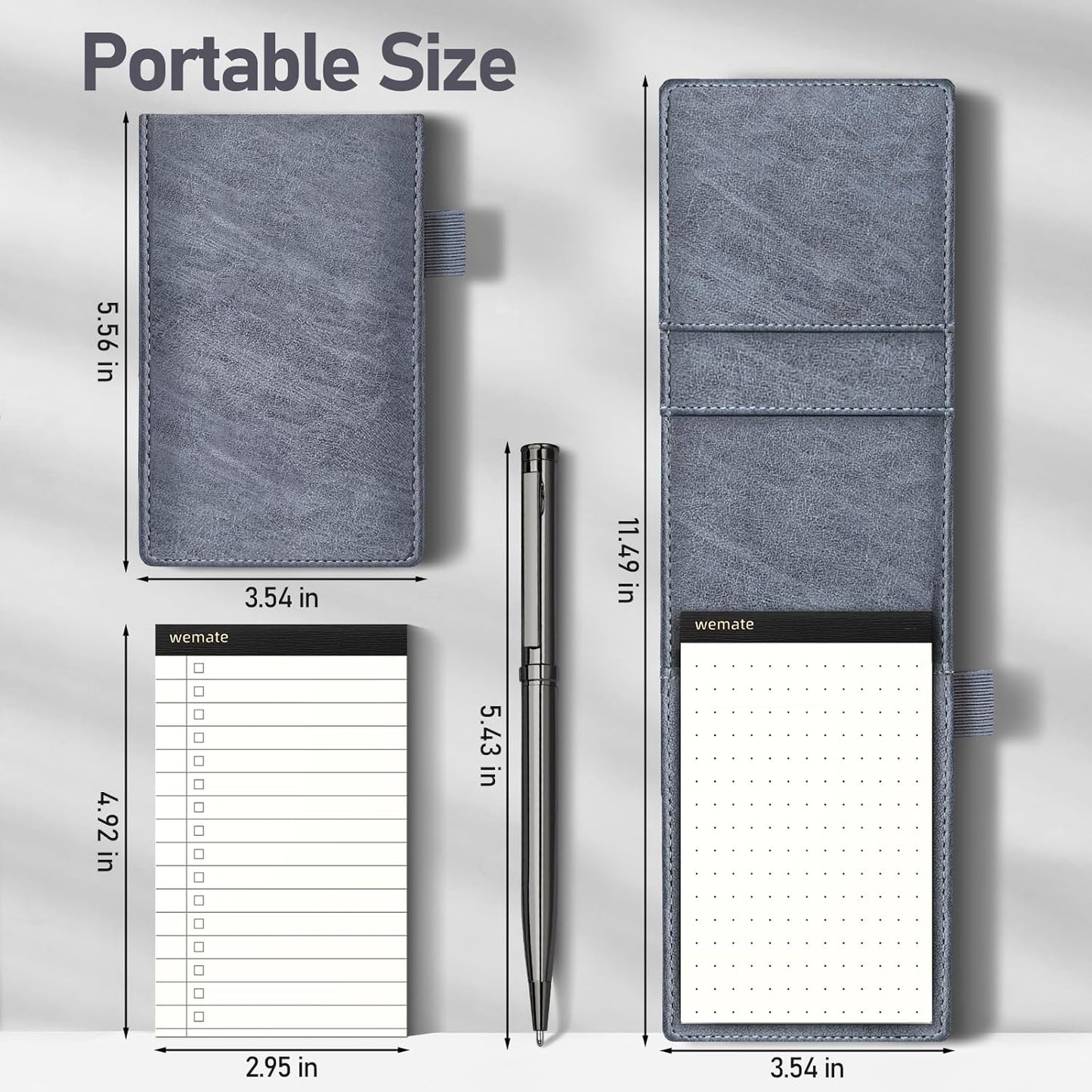 WEMATE 10 Pieces Small Notepad Holder Set Pocket Notebook - Included Mini Pocket Notepad Holder Set with 8 Memo Book Refills and Metal Pen for Meetings, Daily Records, and Notes 3 x 5 Inch (Black)