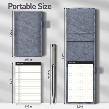 WEMATE 10 Pieces Small Notepad Holder Set Pocket Notebook - Included Mini Pocket Notepad Holder Set with 8 Memo Book Refills and Metal Pen for Meetings, Daily Records, and Notes 3 x 5 Inch (Black)