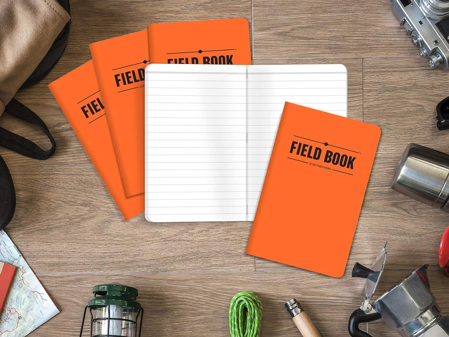 Elan Publishing Company Field Notebook/Pocket Journal - 3.5"x5.5" - Orange - Lined Memo Book - Pack of 5